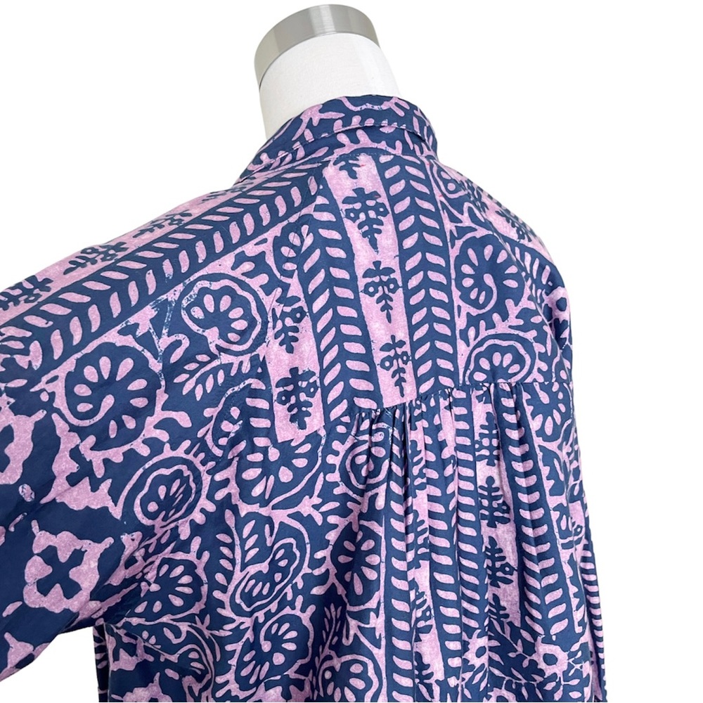 Xírena Ikat Long Sleeve Button Up Shirt Blouse Kiran Cotton Silk Purple Blue S - Picture 4 of 10